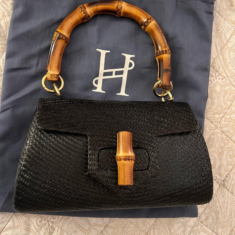 SERPUI Straw Top Handle Bag Black